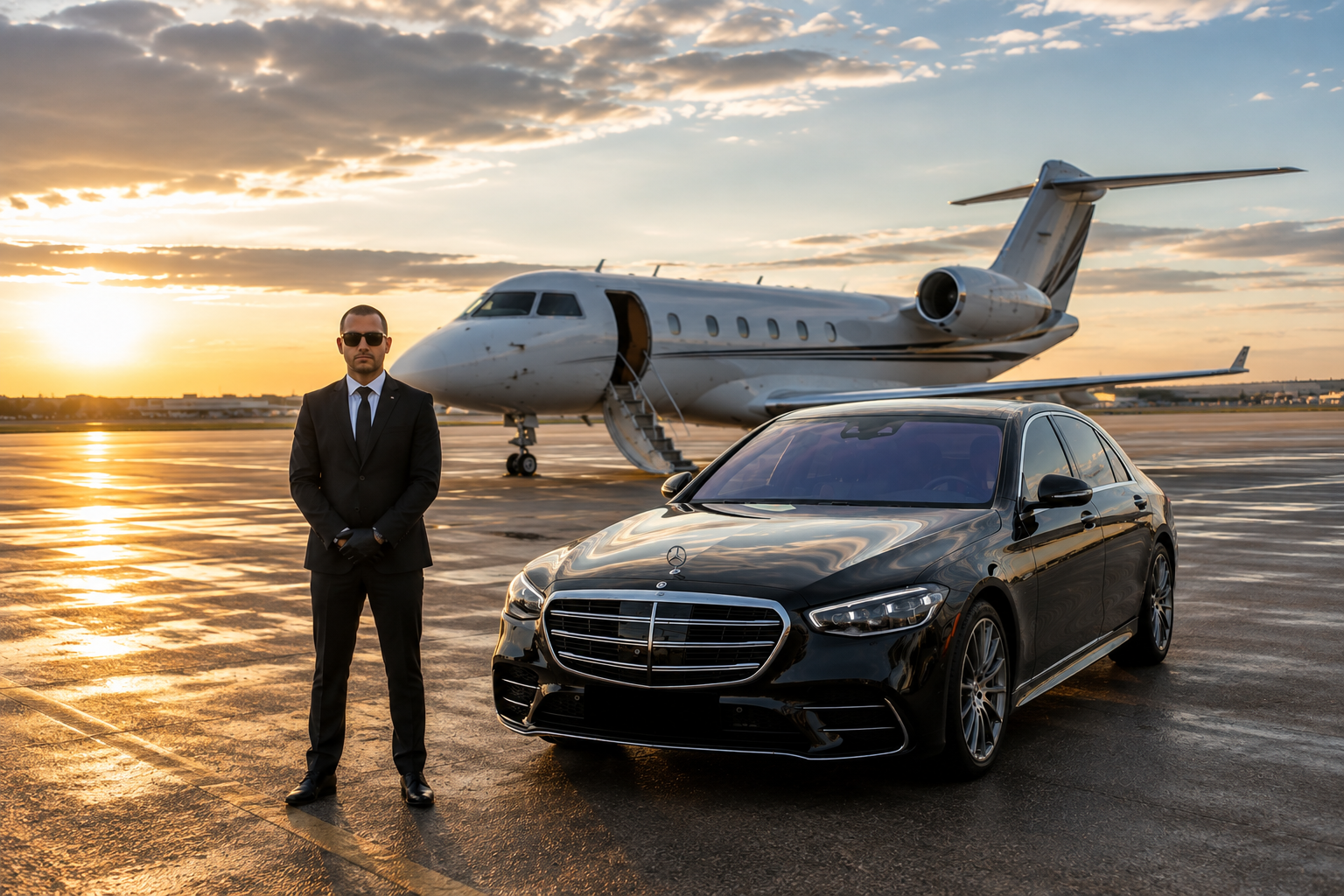 chauffeur sur le tarmac de l'aéroport d'Avignon